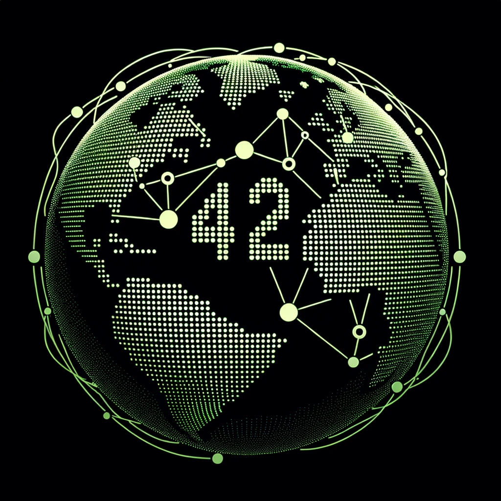 Green and black globe containing the number 42